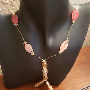 2 handmade necklaces- Coral, jade and wood